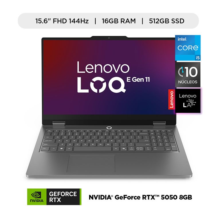 Laptop Gamer LOQ E Intel Core i5 RTX 5050 16GB RAM 512GB SSD 15.6" FHD 144Hz
