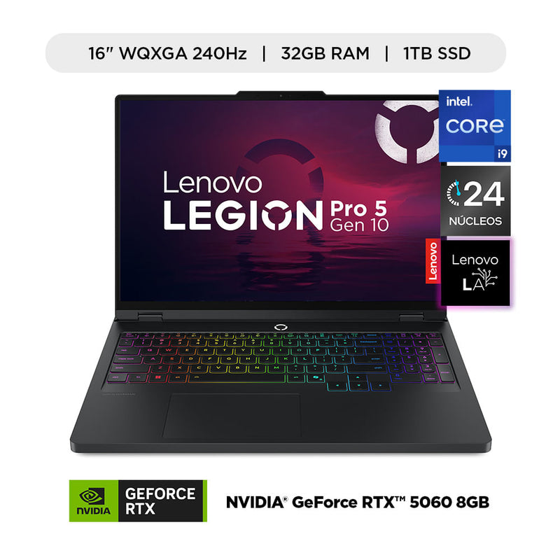 Laptop Gamer Lenovo Legion Pro 5i Intel Core i9 32GB RAM 1TB SSD RTX 5060 8GB 16" WQXGA 240Hz