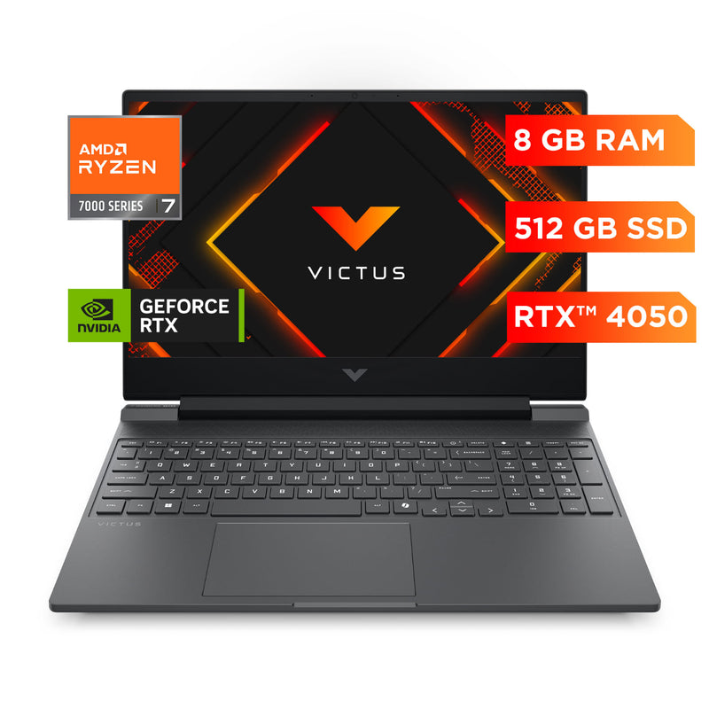 Laptop Gaming VICTUS 15-fb3049la, AMD Ryzen 7, 8 GB RAM, NVIDIA GeForce RTX 4050, 512 GB SSD, 15.6" FHD, Windows 11 Home