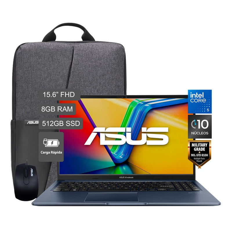 Laptop ASUS Vivobook 15 Intel Core 5 8GB RAM 512GB SSD 15.6" + Mochila + Mouse X1504VA-BQ4454W