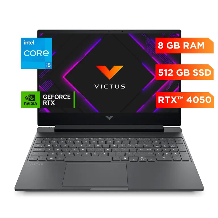 Laptop Gamer Victus by 15-fa2018la, Intel Core i5, 8 GB RAM, NVIDIA GeForce RTX 4050, 512 GB SSD, 15.6" FHD 144 Hz, Windows 11 Home