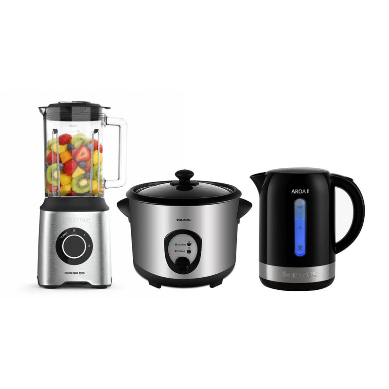 Licuadora Taurus - Prior Inox 1500W 1.8L + Olla Arrocera Taurus Mod. Chef 12 II + Hervidor Taurus Roma AROA II