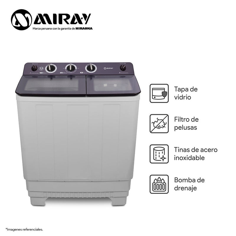 Lavadora Semiautomática Miray LMS-136 13Kg