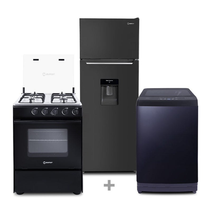 Cocina a Gas Miray NOGAL PLUS GLP + Refrigeradora Miray RM-211HD + Lavadora Digital Miray LMA-106H 10Kg