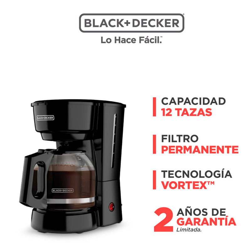 Cafetera BLACK+DECKER 12 Tazas Vortex Negro