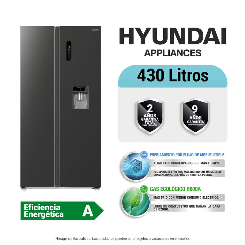 Refrigeradora Hyundai 430LT Side By Side HYRF450SXS Negro
