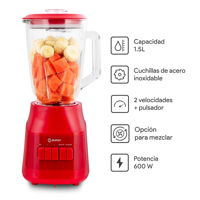 Licuadora Miray LM-129R 3 velocidades 1.5L Roja