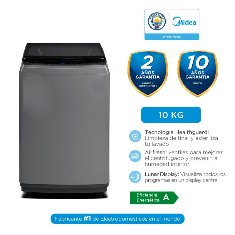 Lavadora Midea Automática Carga Superior 10Kg Gris