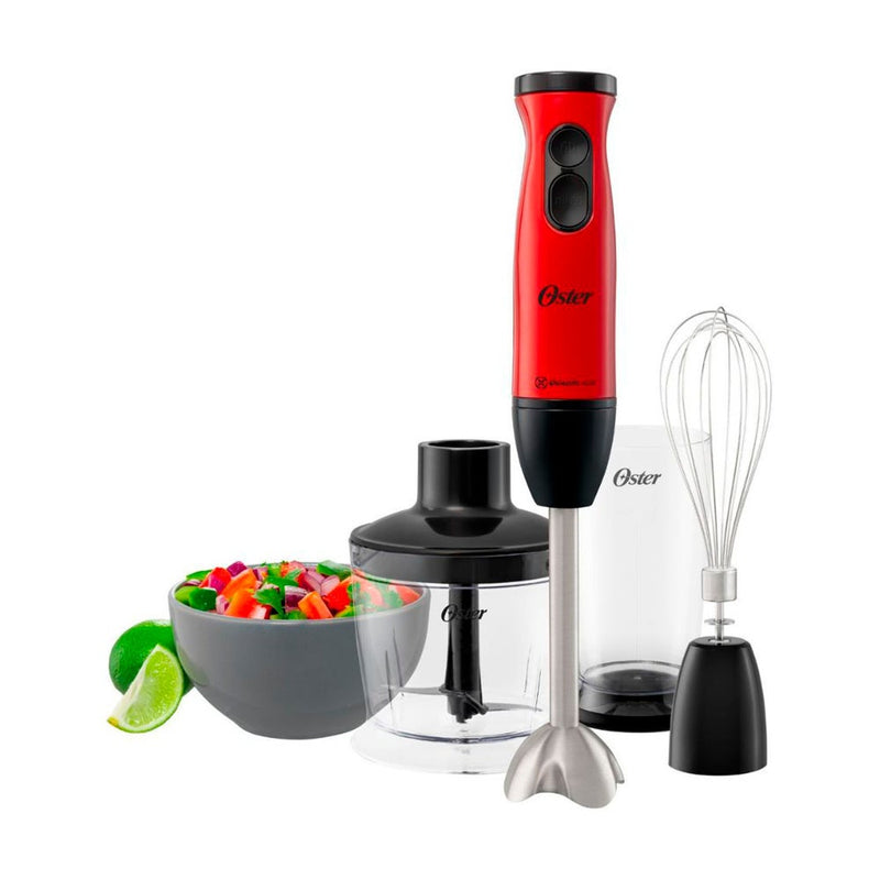 Oster® Batidora de Inmersión, con Cuchilla Quad y Accesorios, Roja, FPSTHB460A
