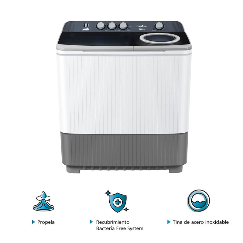 Lavadora Semiautomática Mabe 16kg Lmd6124pbbb0 Blanco
