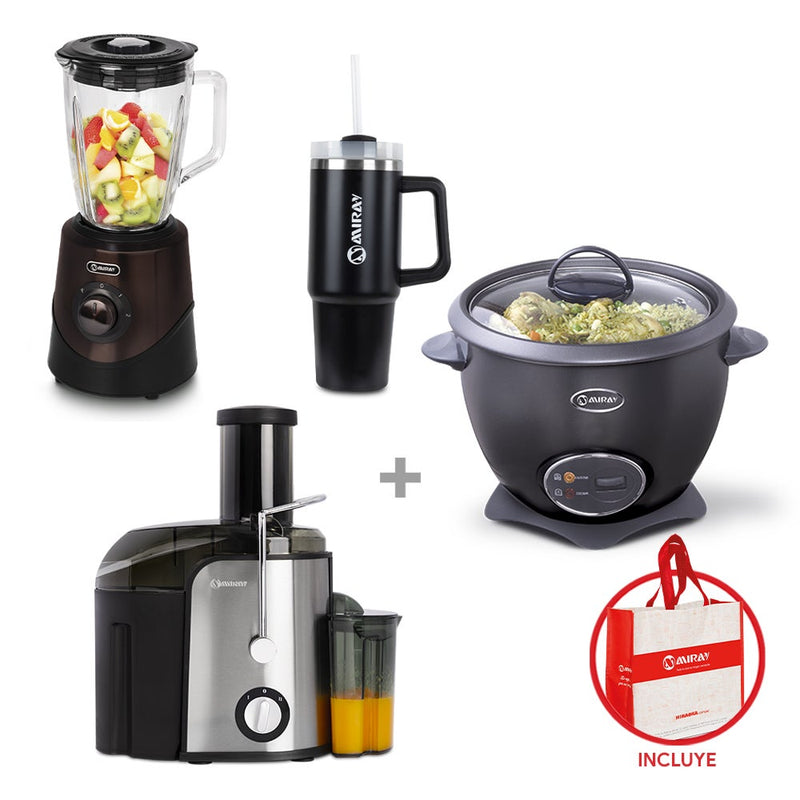 Extractor de Jugo Miray EM-40 + Licuadora Miray LM-134V 1.5L + Olla Arrocera Miray OM-T337N 1.5L + Taza Térmica Miray TATM-A900N + Bolso Miray BMM-85